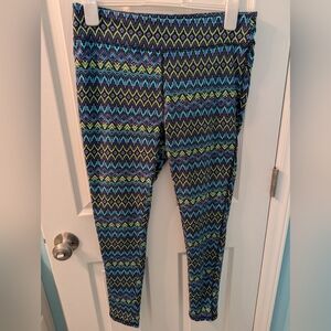 Chaps Women's Leggings with Blue and Green Geometric Pattern Size Large
